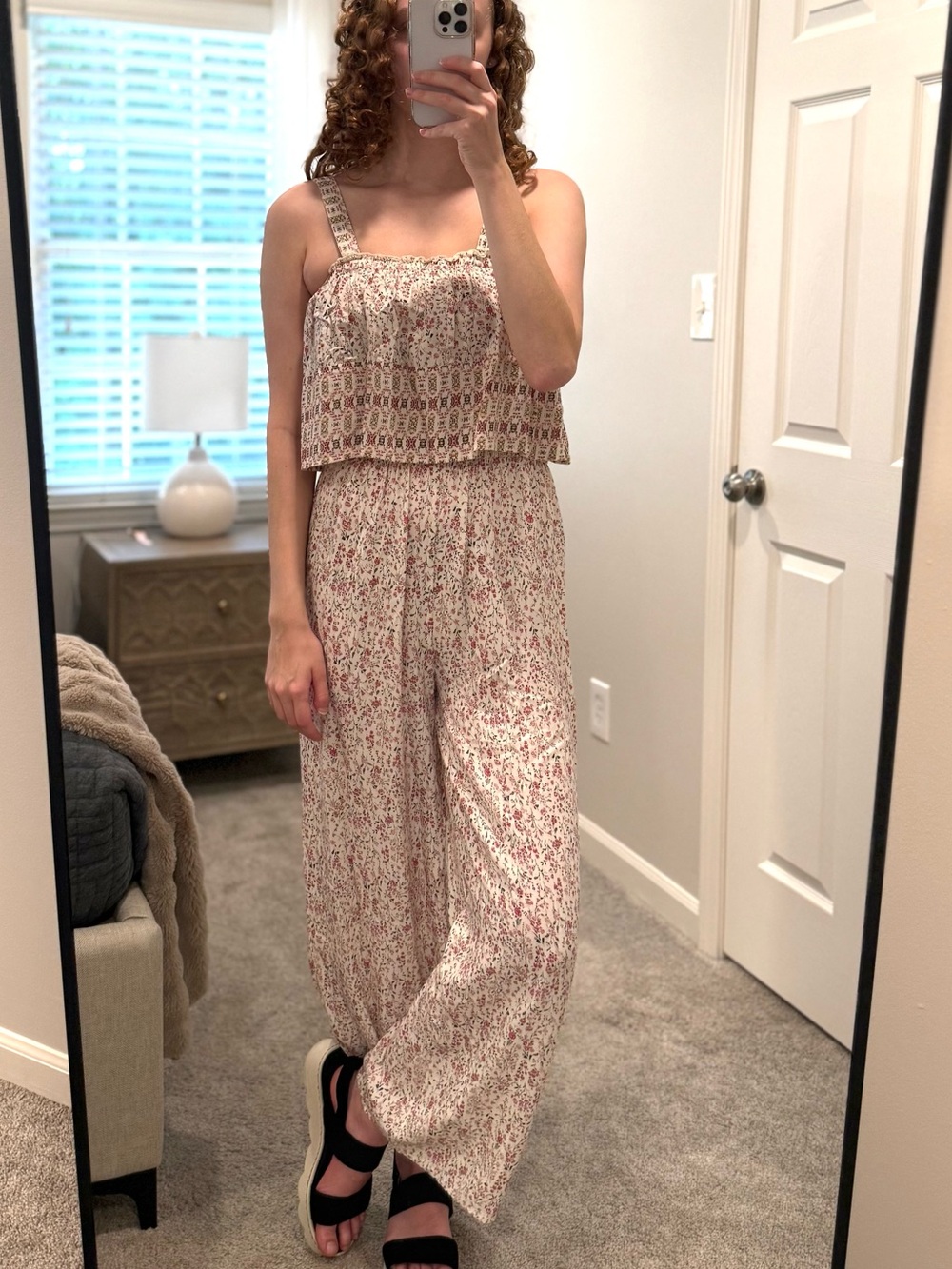 Floral Smocked Wide-Leg Jumpsuit